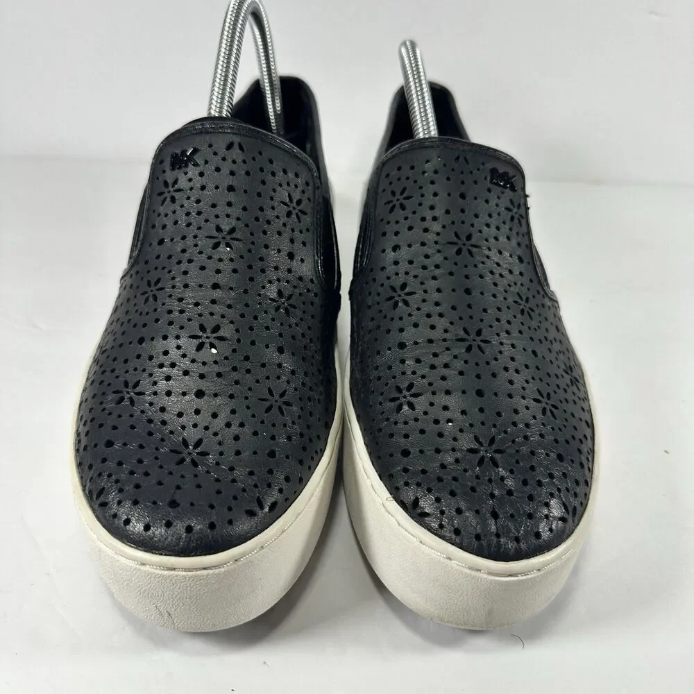 Michael Kors Black Laser-Cut Perforated Slip-On Platform Sneakers Size 10